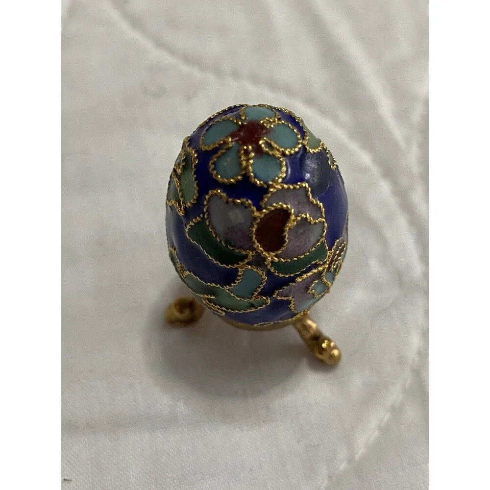 Cloisonne Egg Enamel Decorative Quail Small Mini Pink Flower 1.5in x 1in Vintage